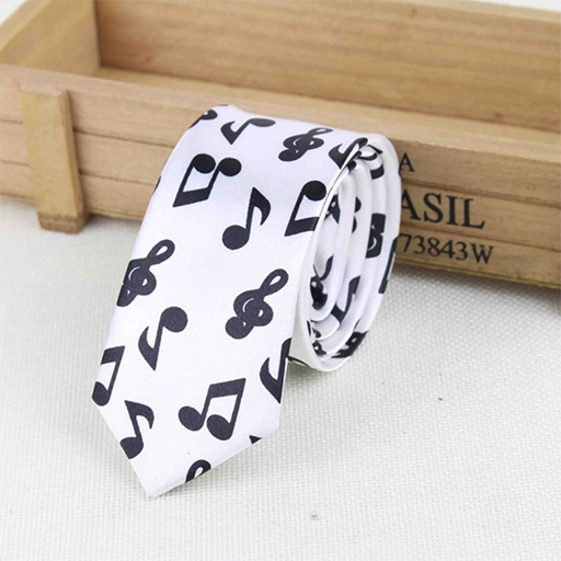 Neck Tie White with Black Notes and Clefs