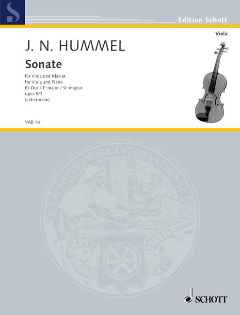 Hummel - Sonata in EbMaj Op5/3 - Viola/Piano Accompaniment Schott VAB16