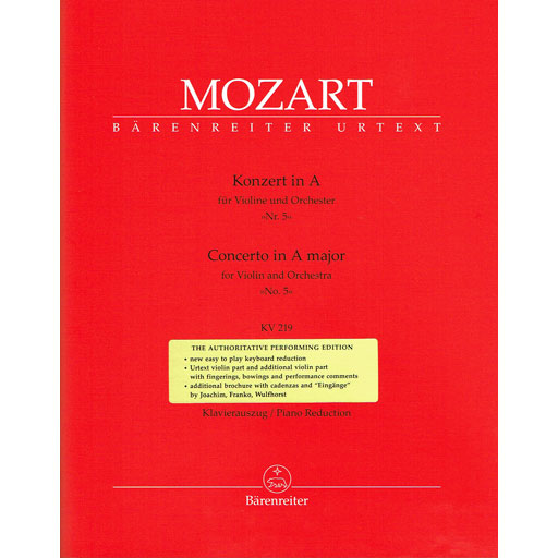Mozart - Concerto in Amaj #5 K219 - Violin/Piano Accompaniment Barenreiter BA4712-90