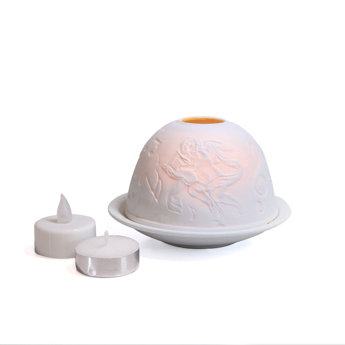 White Tealight Angels Playing Instruments