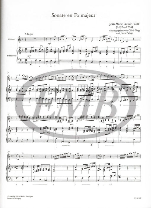 LeClair - 6 Sonatas Volume 1 - Violin/Piano Accompaniment EMB Z12902